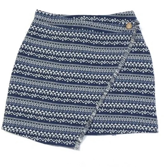 One Way Navy + White Southwestern Geo Fringe Mini Skirt 4 - Picture 6 of 7